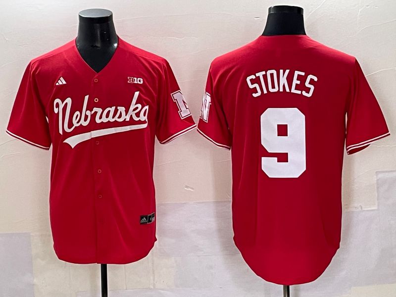 Men Nebraska Cornhuskers #9 Stokes Red 2025 Joint Name NCAA Jersey style 1
